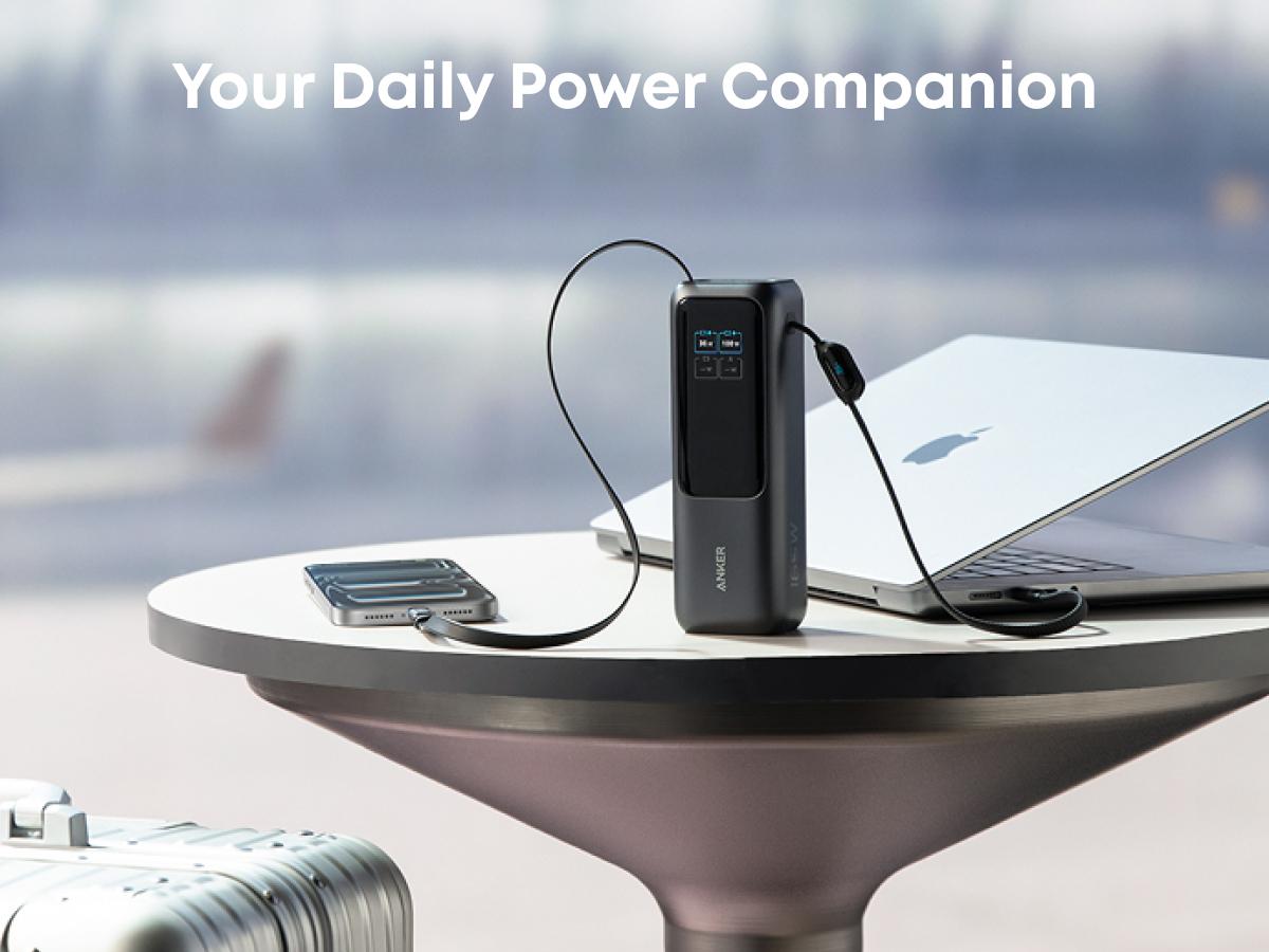 Anker Portable Laptop Power Bank with Built-In Cables, 25,000mAh High-Capacity Battery, Fast Charging for 4 Devices, Ideal for Office and Trips, Compatible with iPhone 17/16, MacBook, Galaxy, and More