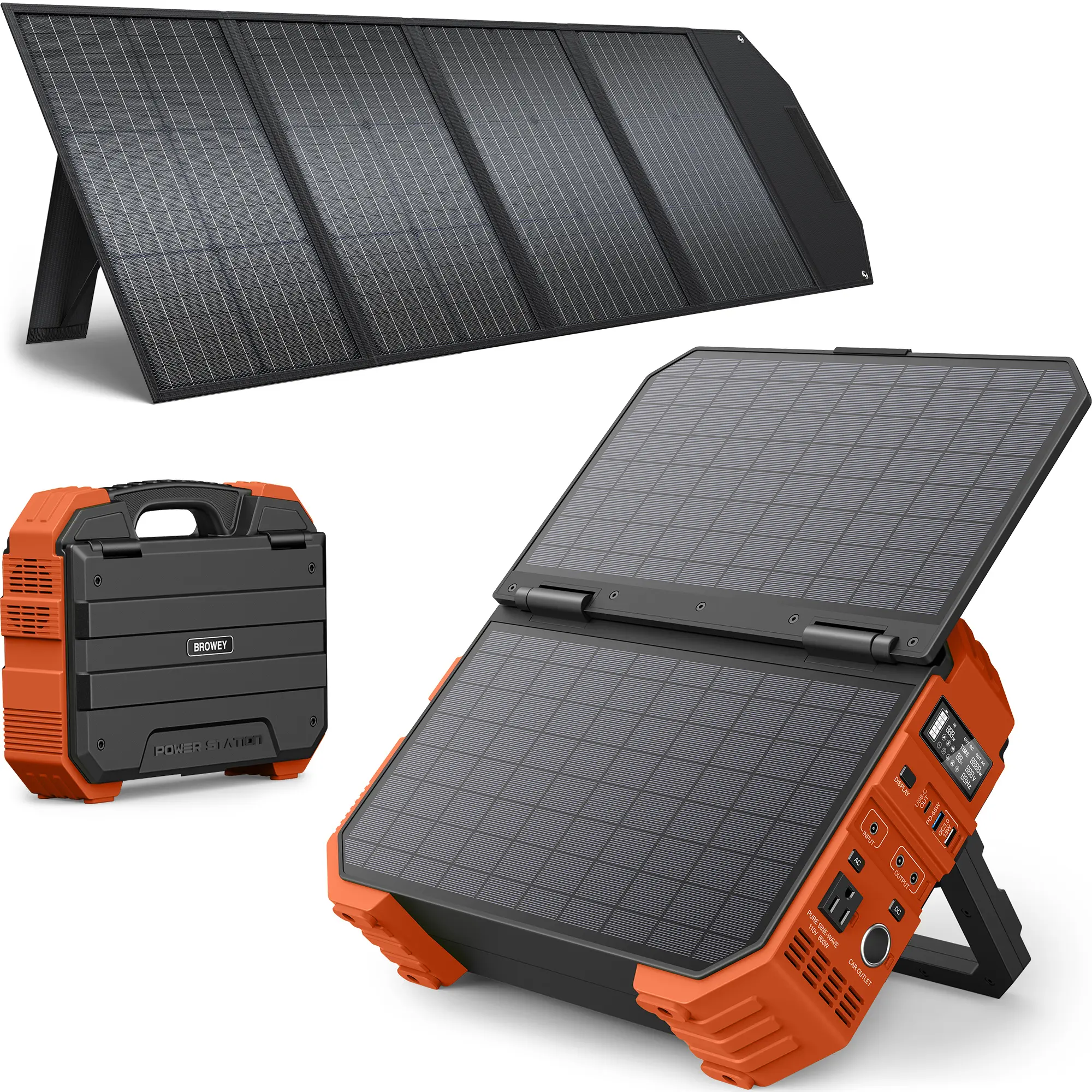 BROWEY 1600W (3200W Peak) Portable Power Station with 120W Solar Panel