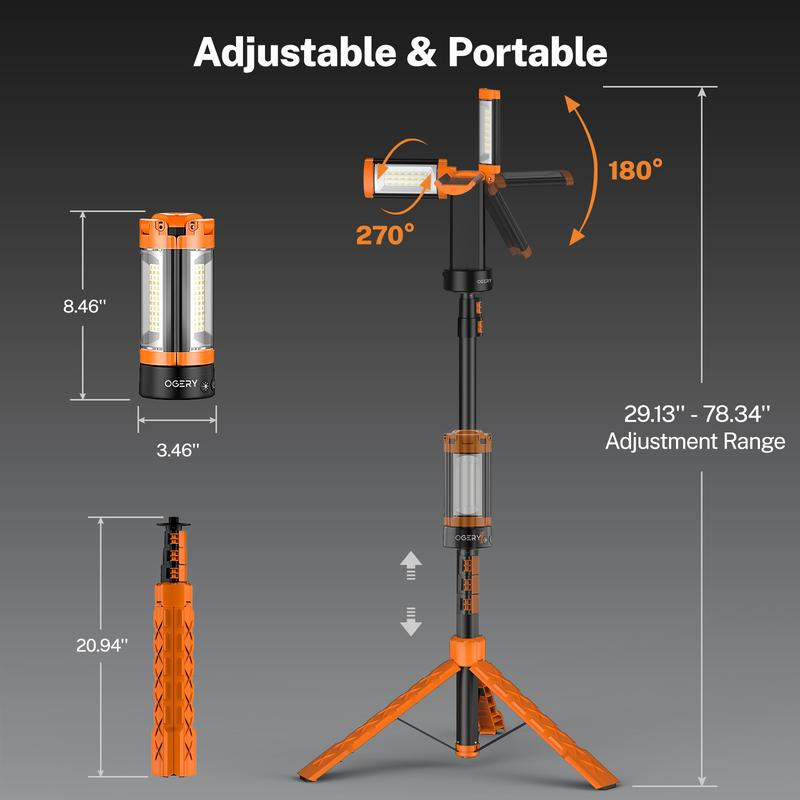 🔥HOT SALE！OGERY 18000mAh Rechargeable Camping Light with Tripod & Remote - 2200LM Dimmable LED Work Light & Power Bank ⛺