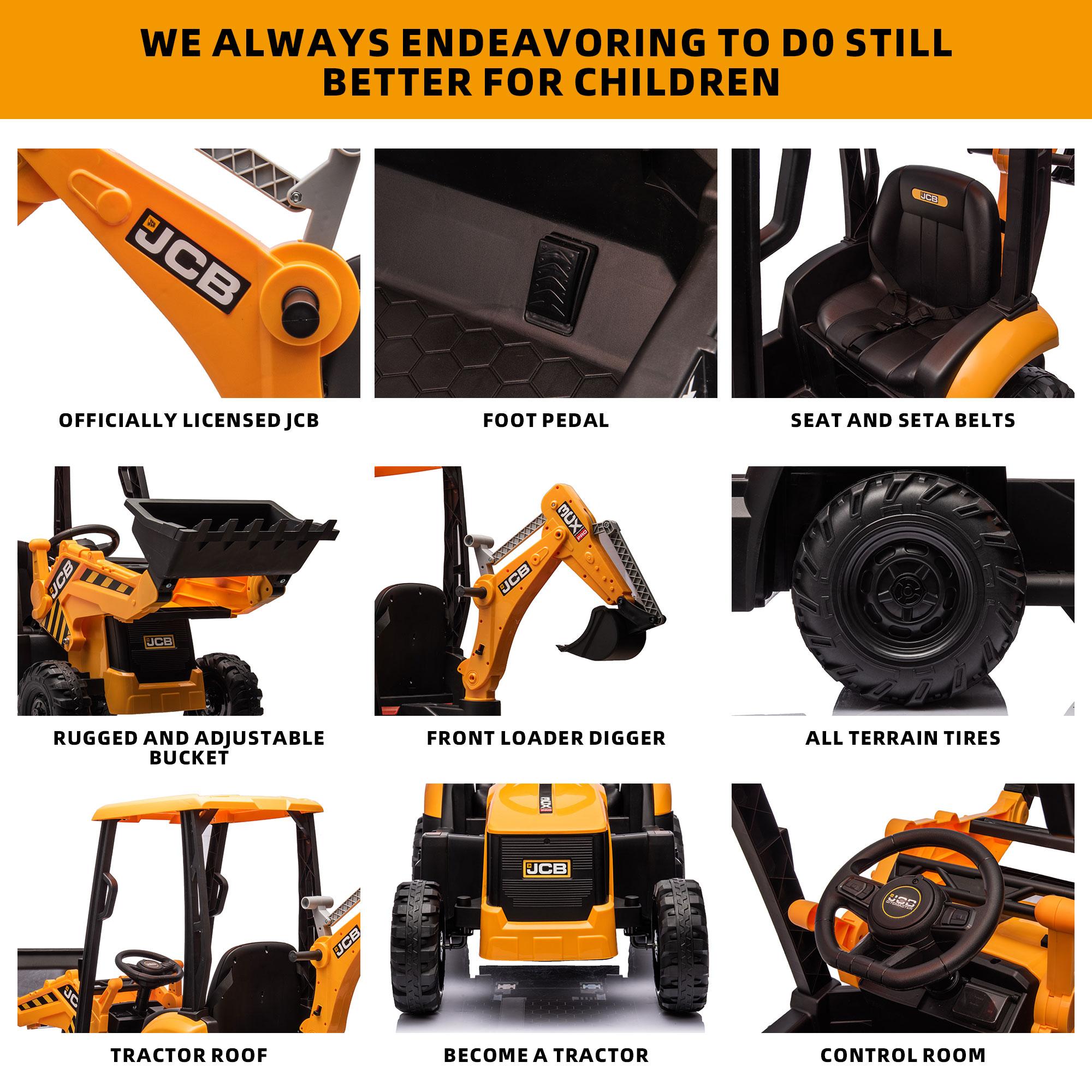 First Ride On 12V Kids Ride on Backhoe Digger Toy Cars, JCB Lisenced Battery Powered Electric Excavator with Remote Control, Ride on Excavator Truck w/Adjustable Front and Back Loader for 3-6 Kids, Black Friday& Cyber one , Best Christmas Gift for Kids First Ride On 12V Kids Ride on Backhoe Digger Toy Cars, JCB Lisenced Battery Powered Electric Excavator with Remote Control, Ride on Excavator Truck w/Adjustable Front and Back Loader for 3-6 Kids, Black Friday& Cyber one , Best Christmas Gift for Kids