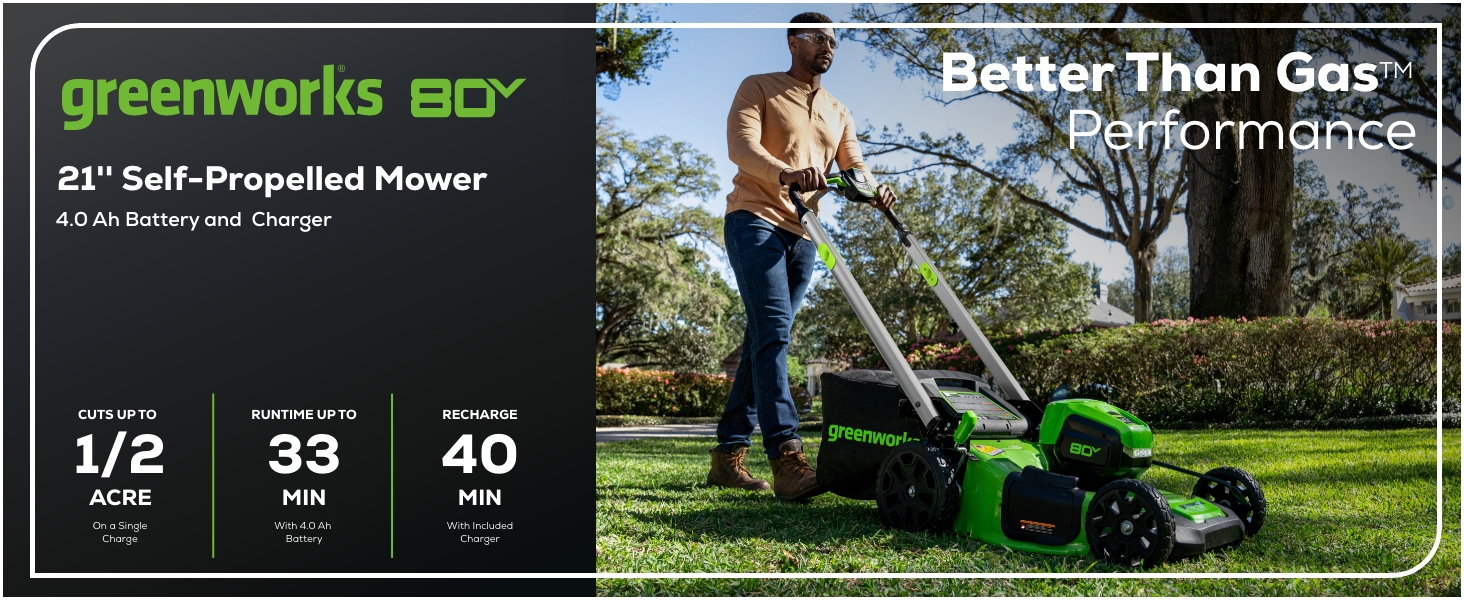 Greenworks 80v battery powered self propelled lawn mower