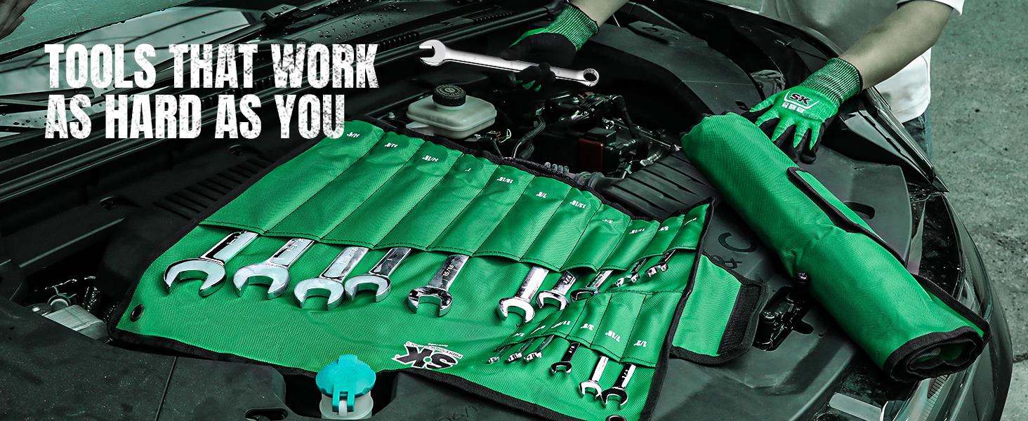 #backtoschool SK Combination Wrench Set, SAE & Metric, SuperKrome Finish, Premium CR-V Construction, with Rolling Pouch