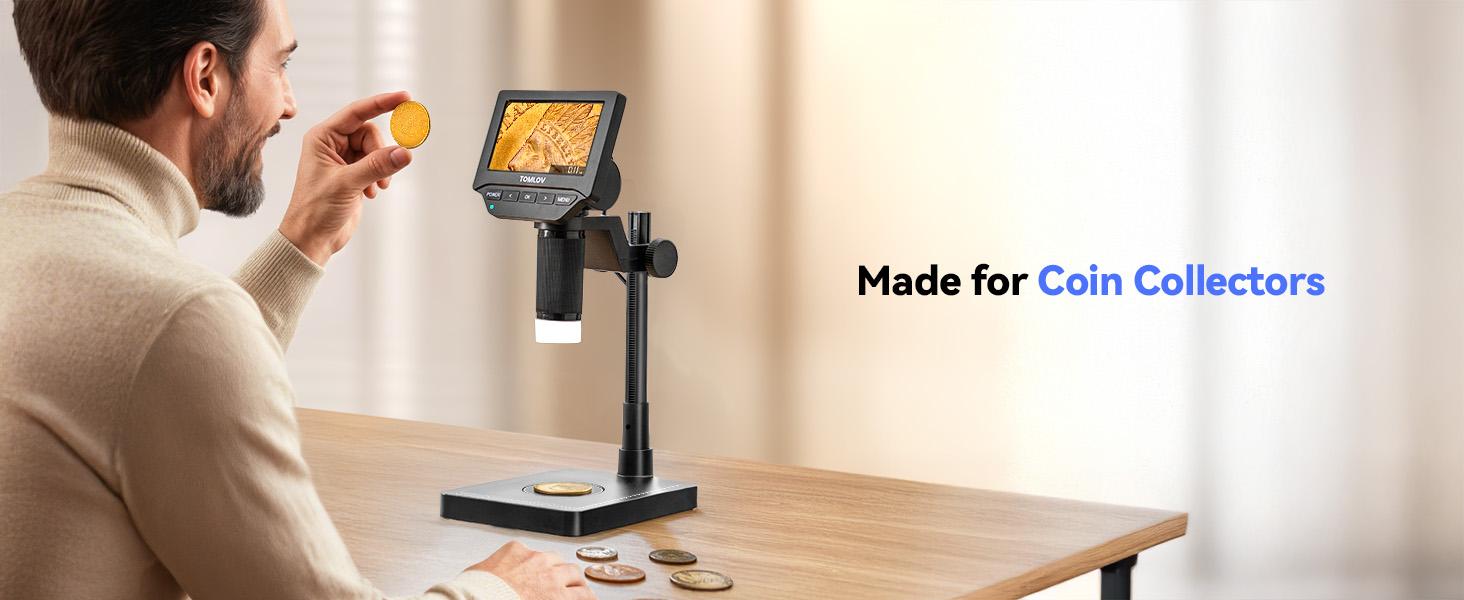 TOMLOV DM4W Microscope with Weighing Scale: 4.3" Digital Coin Microscope with Screen, Error Coin Magnifier with Lights, Weight Scale for Collectors, Jeweler, Students, Compatible with Windows/Mac