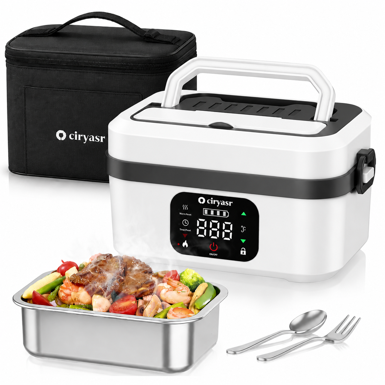 Cordless Electric Lunch Box with 20000mAh Battery, Fast Self-Heating Portable Food Warmer, Stainless Steel Bento Box with Insulated Bag for Work, Office, Car, Travel & Camping