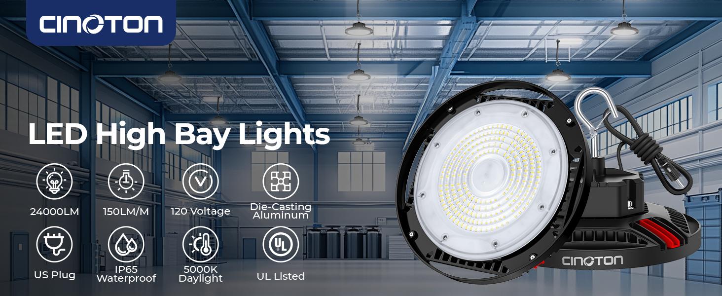 CuLiDing UFO LED High Bay Light, 24000LM Super Bright Shop Lights, 700W MH/HPS Equivalent, 5000K Daylight, US Plug with 6ft Cord, IP65 Waterproof Commercial Warehouse Lighting for Factory, Garage, Barn, Workshop, Graduation Season Gift CuLiDing UFO LED High Bay Light, 24000LM Super Bright Shop Lights, 700W MH/HPS Equivalent, 5000K Daylight, US Plug with 6ft Cord, IP65 Waterproof Commercial Warehouse Lighting for Factory, Garage, Barn, Workshop, Graduation Season Gift