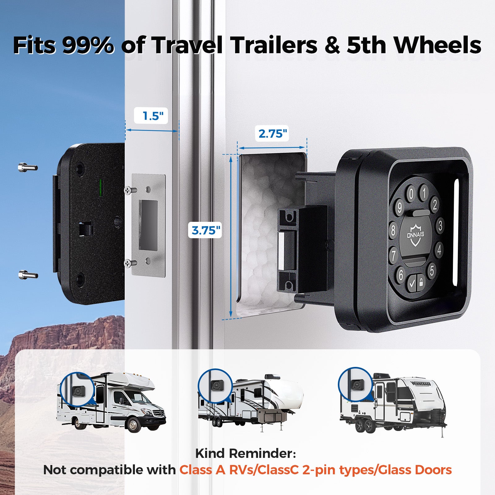 Keyless RV Door Lock with Remote Fob and One-Time Code 1 Pack