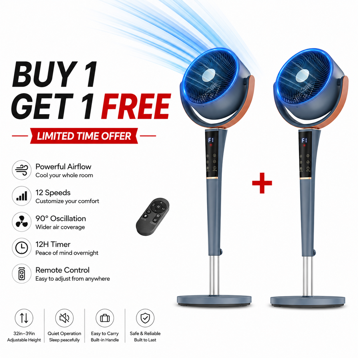 HOT SALE | Smart Air Circulator Fan with Remote Control – Ultra Quiet Powerful Cooling Fan for Bedroom, Office & Living Room