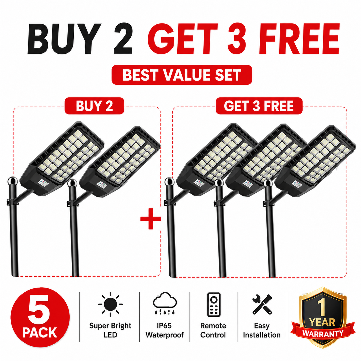 🔥 Super Bright Solar Street Light – Motion Sensor LED Outdoor Security Light with Remote, 3 Modes, IP65 Waterproof for Garden & Driveway | Buy More Save More