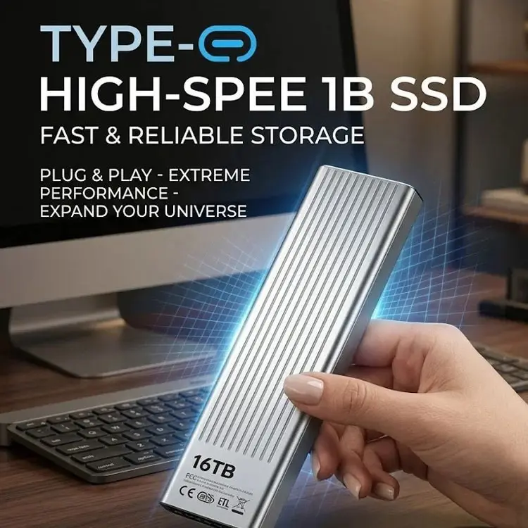 Portable NVMe SSD External Drive, 2TB-128TB High-Speed Gaming Storage, Thunderbolt Compatible, Metal Case with Excellent Heat Dissipation, 4 TB & Above (16TB Option), Plug-and-Play for Laptop, LED Light-Equipped Data Storage Device