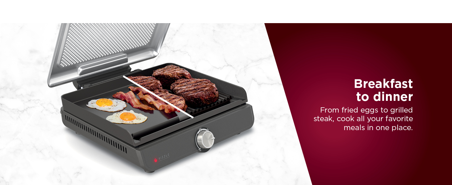 Family-sized capacity Breakfast to dinner Hassle-free cleanup Hood up or down