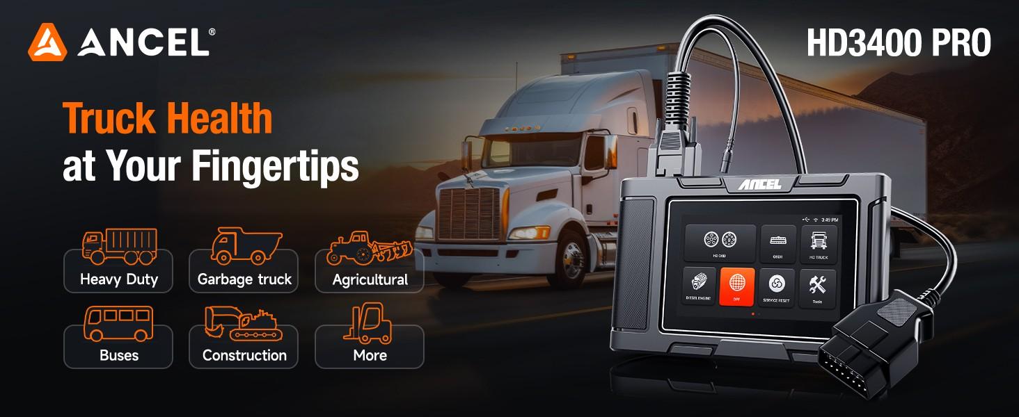 ANCEL HD3400 PRO Heavy Duty Truck Scanner DPF Regen Scanner for Cummins/Detroit Caterpillar/Paccar/Volvo/Mack International Engines, 2-in-1 Diesel Truck Car All System Diagnostic Tool HDOBD Code Reader,car accessories ANCEL HD3400 PRO Heavy Duty Truck Scanner DPF Regen Scanner for Cummins/Detroit Caterpillar/Paccar/Volvo/Mack International Engines, 2-in-1 Diesel Truck Car All System Diagnostic Tool HDOBD Code Reader,car accessories