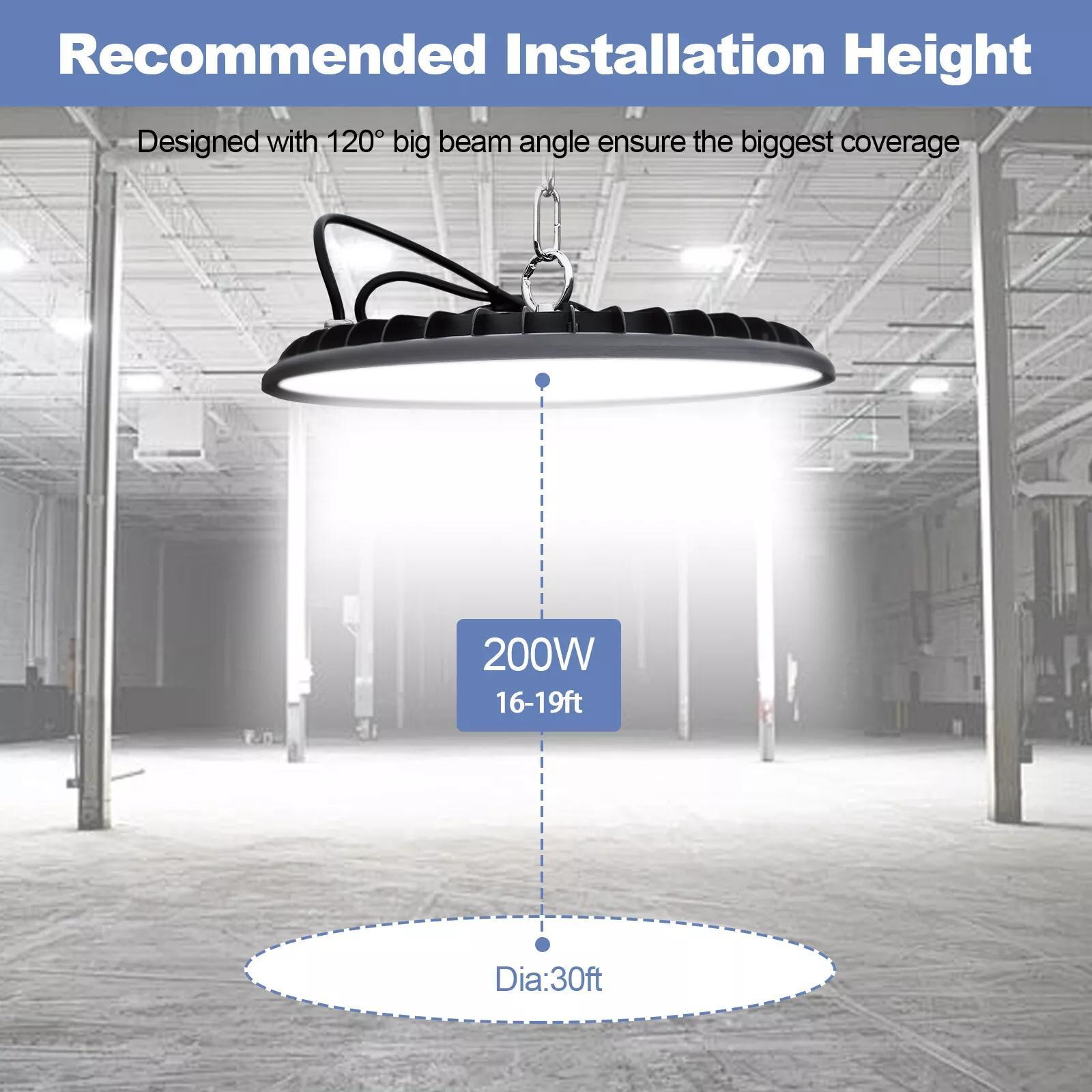 200W UFO LED High Bay Light Commercial Industrial Lighting for Warehouses and Retail Spaces 30,000 Lumens, Includes US Standard Plug and Suspension Chain, 6000K Daylight Color Temperature, Safe and Efficient,DealsForYouDays