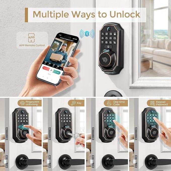 🛡️[SMART UPGRADE] 5-in-1 WiFi Smart Lock with Camera & Doorbell, Keyless Entry Handleset 🚪