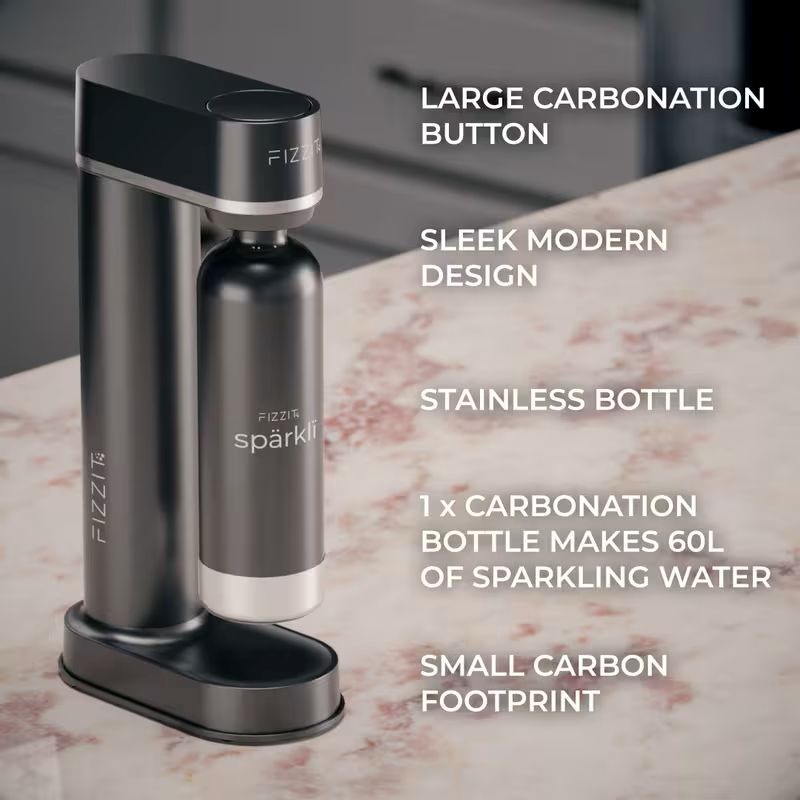 ✨ Black Stainless Steel Sparkling Water & Soda Maker 🍾 + 3 Reusable 1L Bottles | 🎁 Gift & Special Offer