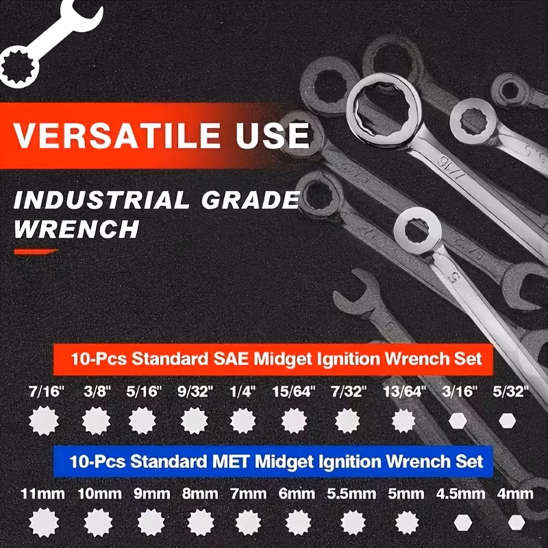 10pcs compact professional combination wrench kit dual sae inch metric sizes high   multi function wrenches 12 point plum   ring open end bonus mini spanner portable hand tools for     repair Product details 2