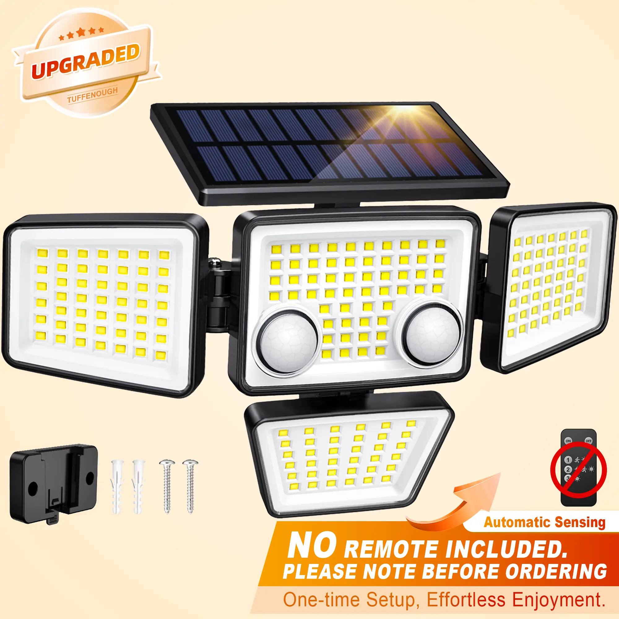 Solar Motion Sensor Lights-4 Heads 3000LM, IP65 Waterproof, 270°Wide Angle Lighting Security Light for Yard, Garage, Porch, Pool,Garden,Barn,Patio