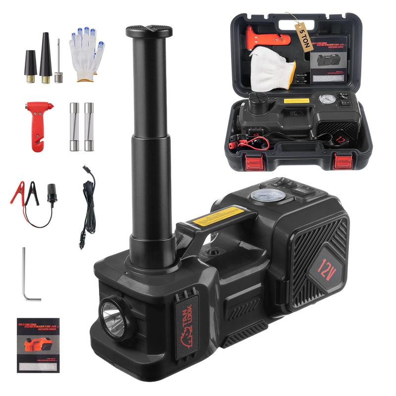 【🏆5-Year Warranty】5-in-1 Electric Hydraulic Car Jack Kit 5 Ton 12V Car Jack Hydraulic with Electric Impact Wrench & Inflator Pump, Portable Car Lift Emergency Roadside Tire Change Tool Set for SUV Sedan