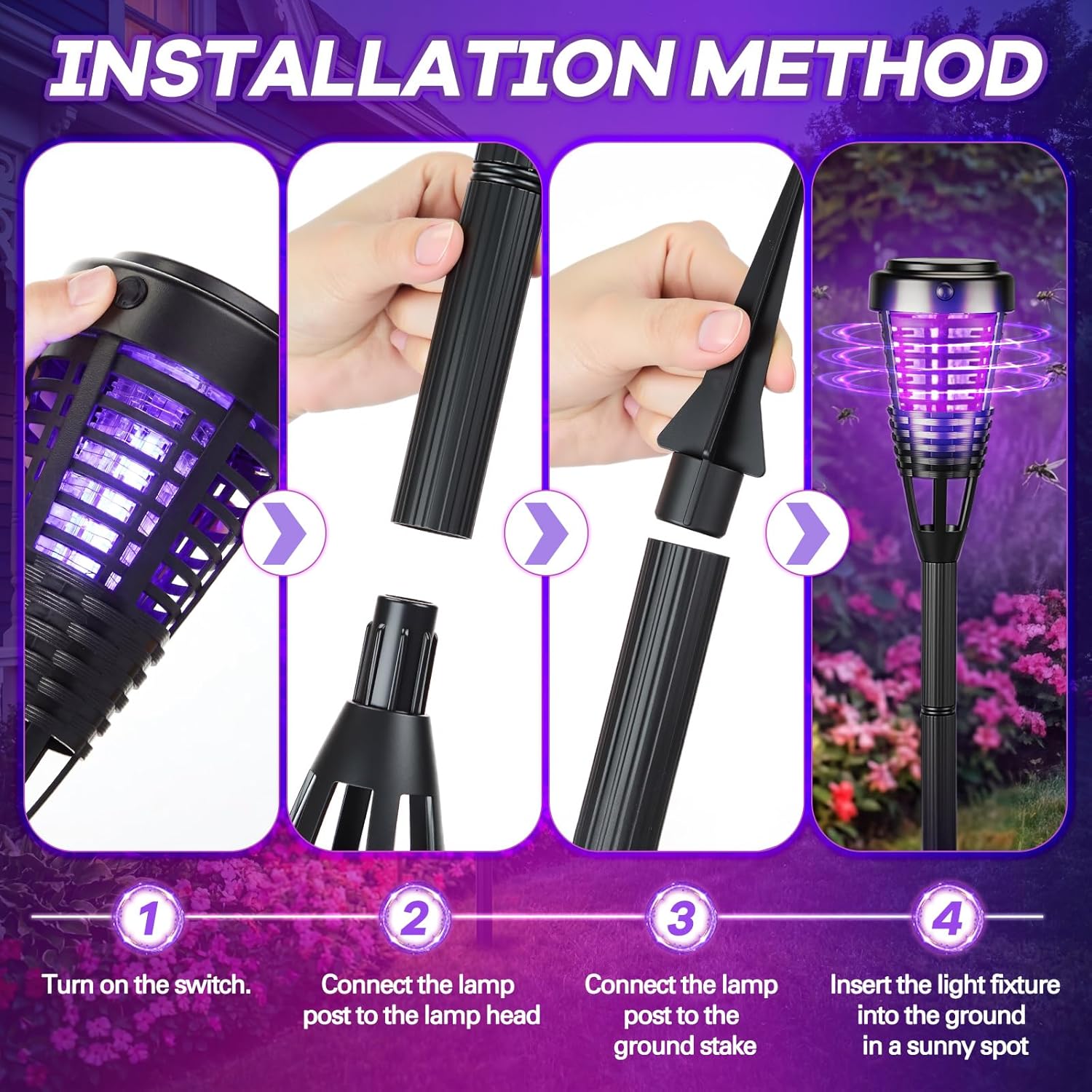2PCS Solar Bug Zapper Outdoor, Waterproof Mosquito Killer Lamp,Rattan Style Decorative Design, LED Garden Stake Light with Purple Zapping, Auto On/Off, Mosquito Trap to Repel Gnat Small Flying Insect, for Patio, Yard, Lawn, Garden, Porch and Camping