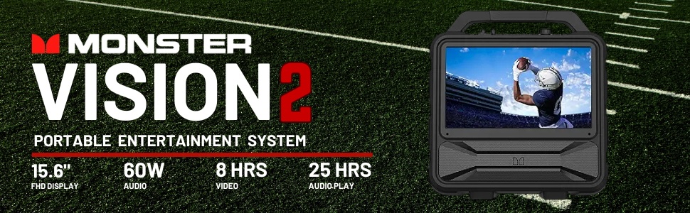 Amazon.com: Monster Vision 2 | Portable Entertainment System with 15.6"  1080p Display & 60W Speakers | up to 25 Hours of Playtime | Dual HDMI Ports  | Includes USB-C to HDMI Cable |
