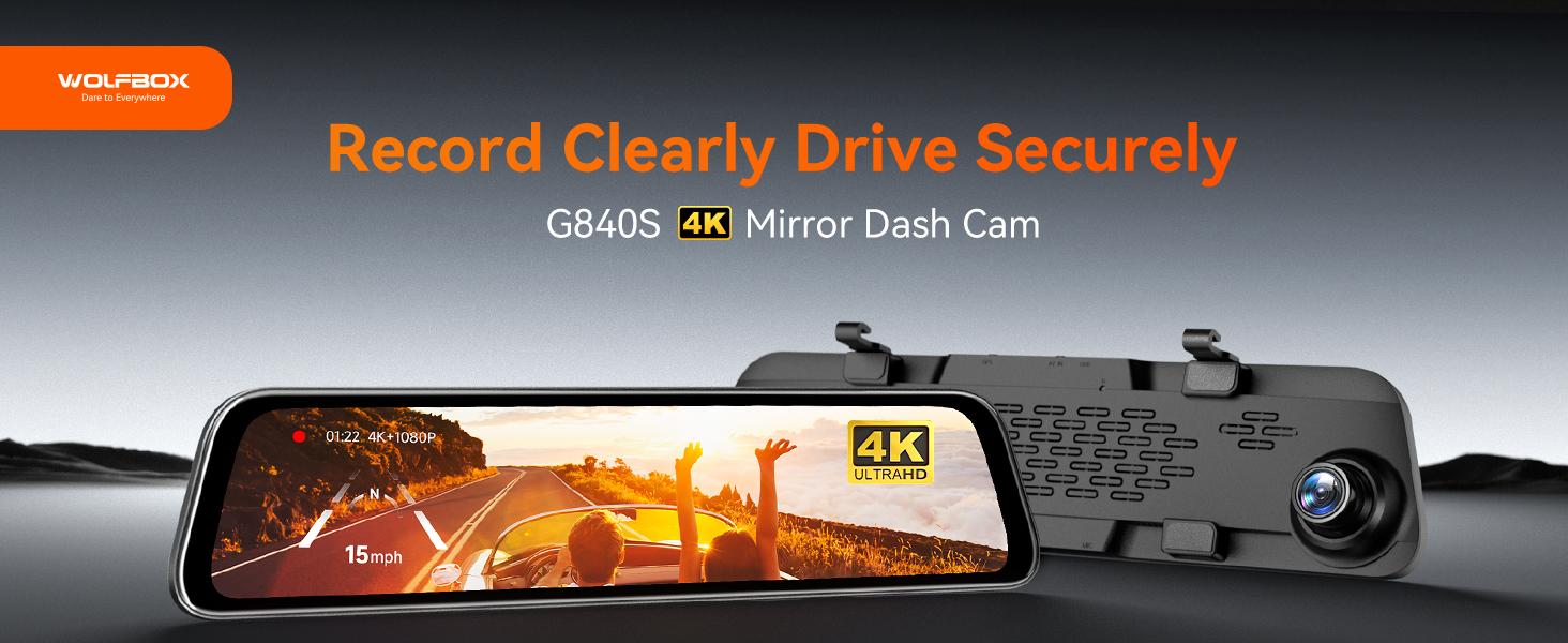 【FathersDayGift】WOLFBOX G840S 12" 4K Mirror Dash Cam with 5.8GHz WiFi & GPS Tracking, Dual Cameras, Night Vision, 32GB Card, 170&deg; Front & 140&deg; Rear Lenses, 24-Hour Parking Monitor, TikTokShopHolidayHaul - Automotive Video Recorder