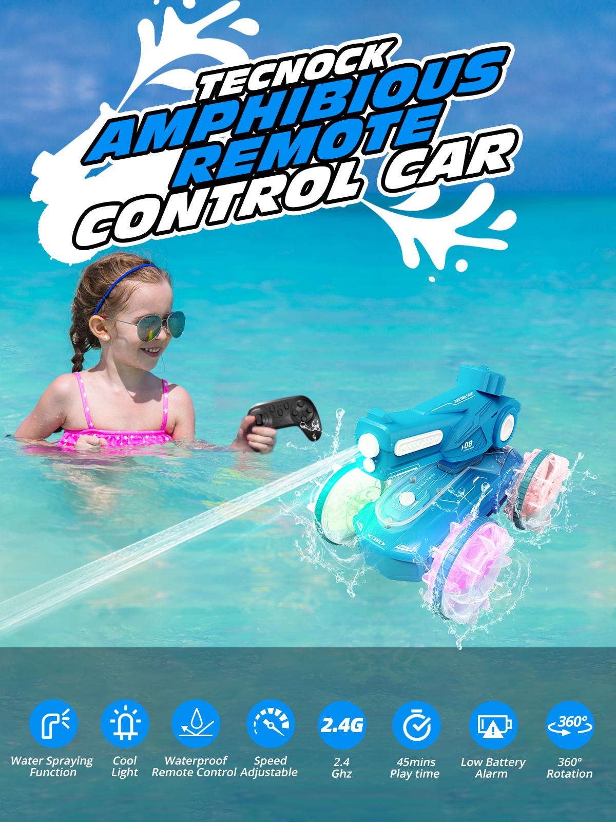【No watch】Tecnock  Amphibious RC Car Tank, RC Car with Waterproof Remote Control, RC Stunt Car with LED Lights, Pool Toys, Summer Beach Toys, Gifts for Boys ,Girls
