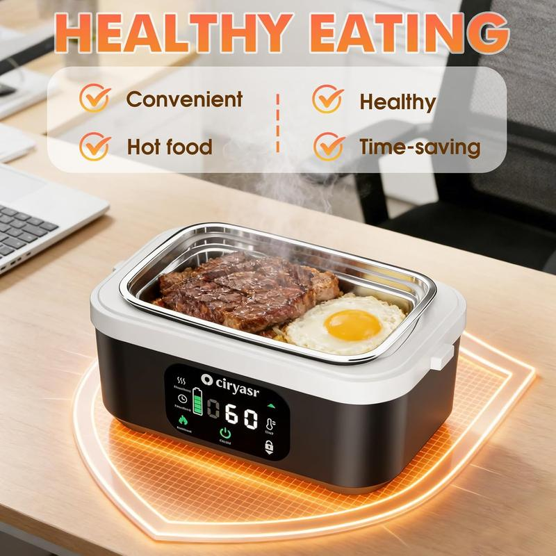 Cordless Electric Lunch Box with 20000mAh Battery, Fast Self-Heating Portable Food Warmer, Stainless Steel Bento Box with Insulated Bag for Work, Office, Car, Travel & Camping