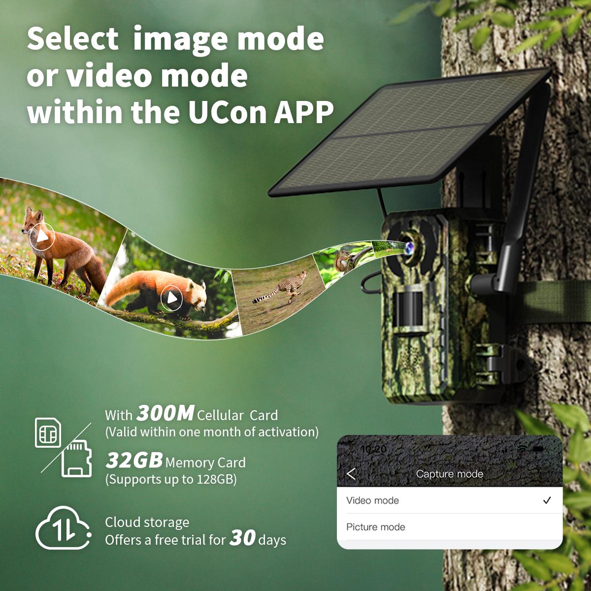 [Summervibes] 4G LTE Solar Game Camera &ndash; 2K Live Video, No Power Cord Required,WiFi Not Supported,Remote APPControlled, WaterProof, Motion Activated, NightVision, 4G Data Cellular Card Included (Data refill is required for 4G data usage)