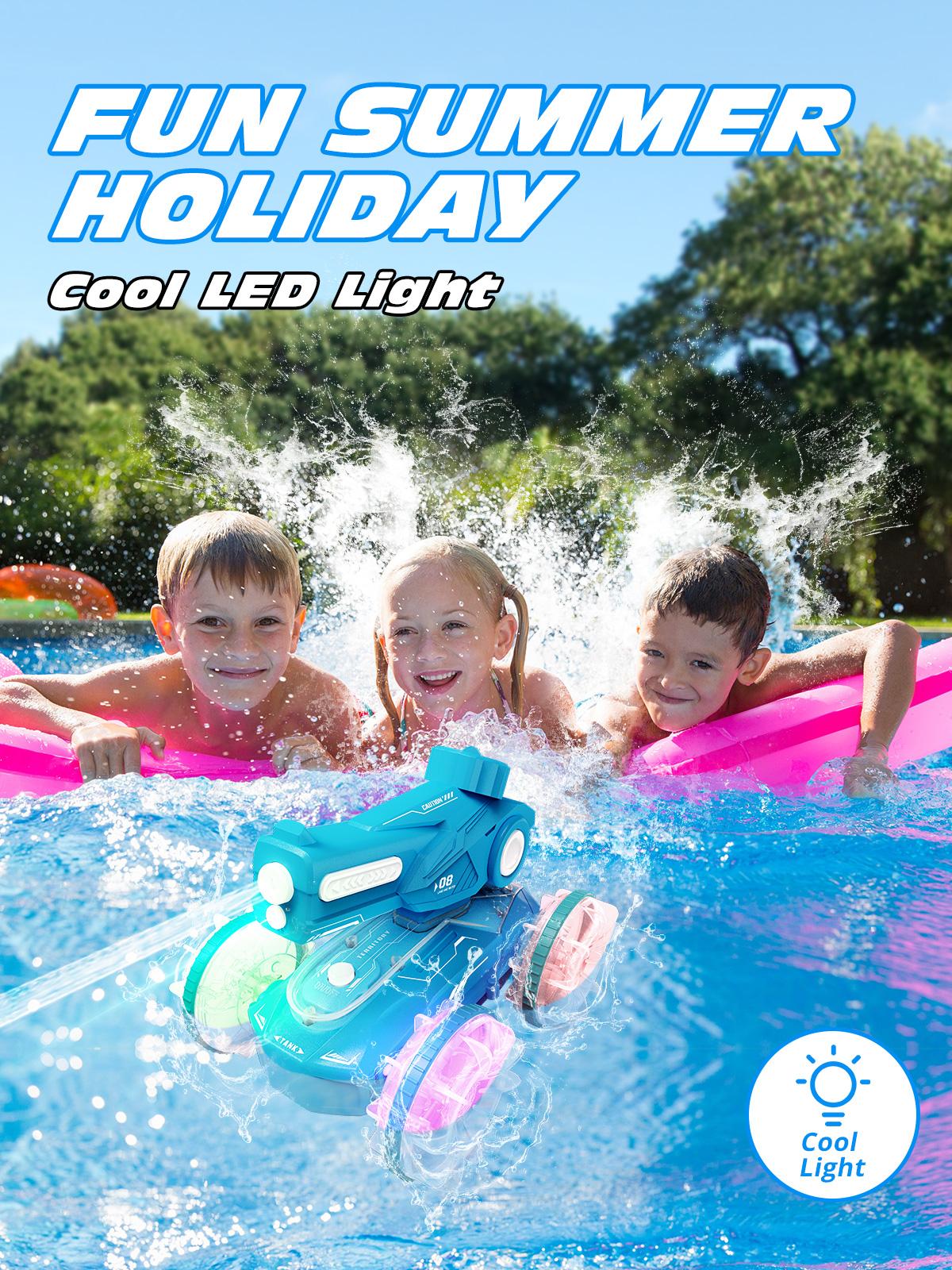 【No watch】Tecnock  Amphibious RC Car Tank, RC Car with Waterproof Remote Control, RC Stunt Car with LED Lights, Pool Toys, Summer Beach Toys, Gifts for Boys ,Girls