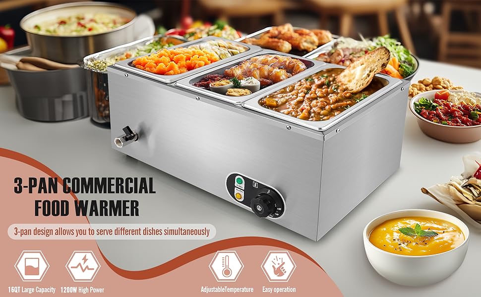 3-Pan Commercial Food Warmer
