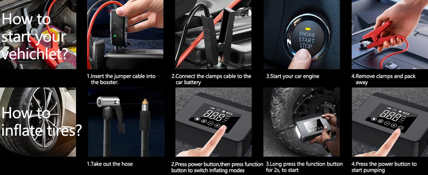 【HiEHA】2026 4000A Car Jump Starter with 150PSI Tire Inflator, 15000mAh Power Bank & LED Light, 4 in 1 All-Season Savior, Reliable in -20&deg;F, Compatible with Most Cars & Trucks, For All Driving Situations