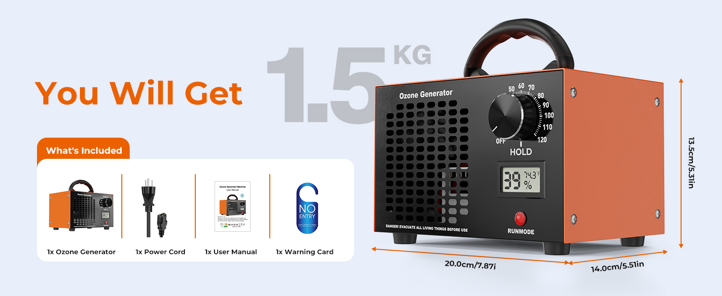 Ozone Generator 160000mg/H with Temp/Humidity Display