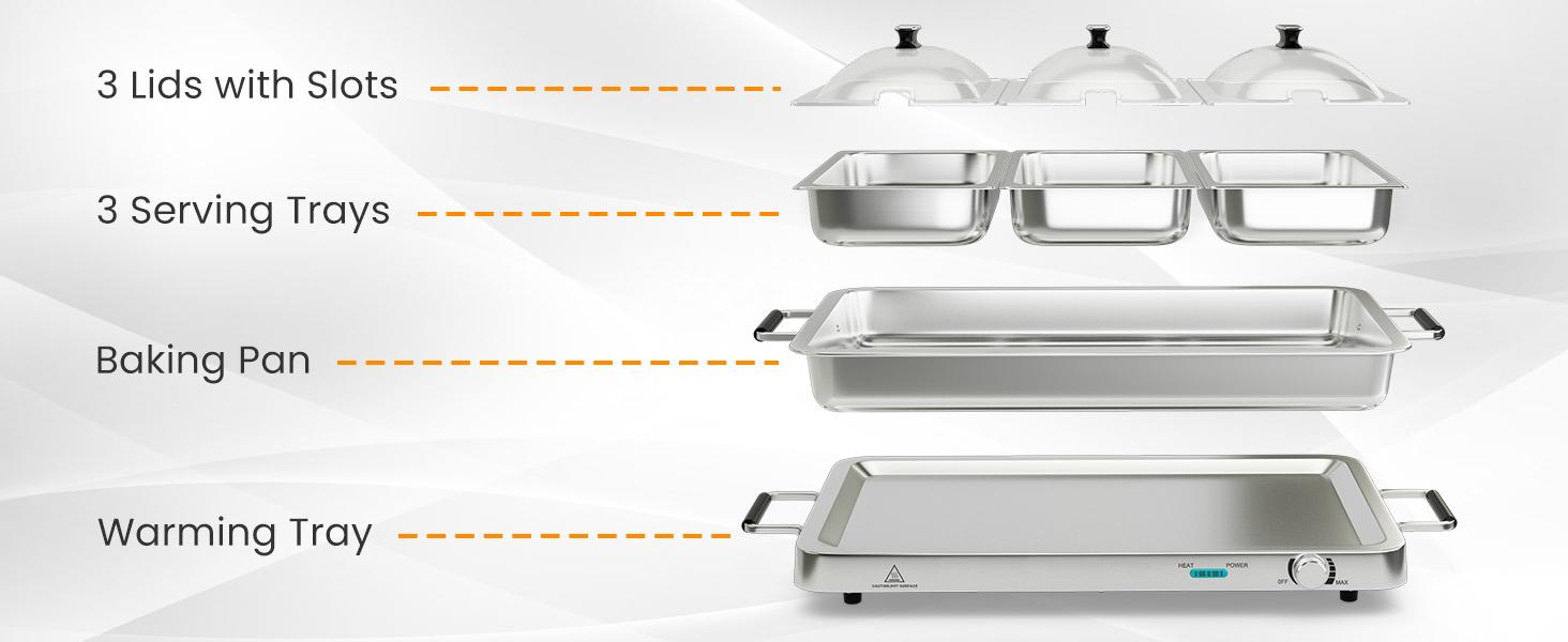 COSTWAY Buffet Servers and Warmers, 2 in 1 Electric Warming Tray, Stainless Steel Chafing Dish with Temperature Control, 3 Serving Trays, 4.5/8 Qt Food Warmers Station for Parties Banquets Events, Dishwasher Safe, 4th of july decor, dad gift COSTWAY Buffet Servers and Warmers, 2 in 1 Electric Warming Tray, Stainless Steel Chafing Dish with Temperature Control, 3 Serving Trays, 4.5/8 Qt Food Warmers Station for Parties Banquets Events, Dishwasher Safe, 4th of july decor, dad gift