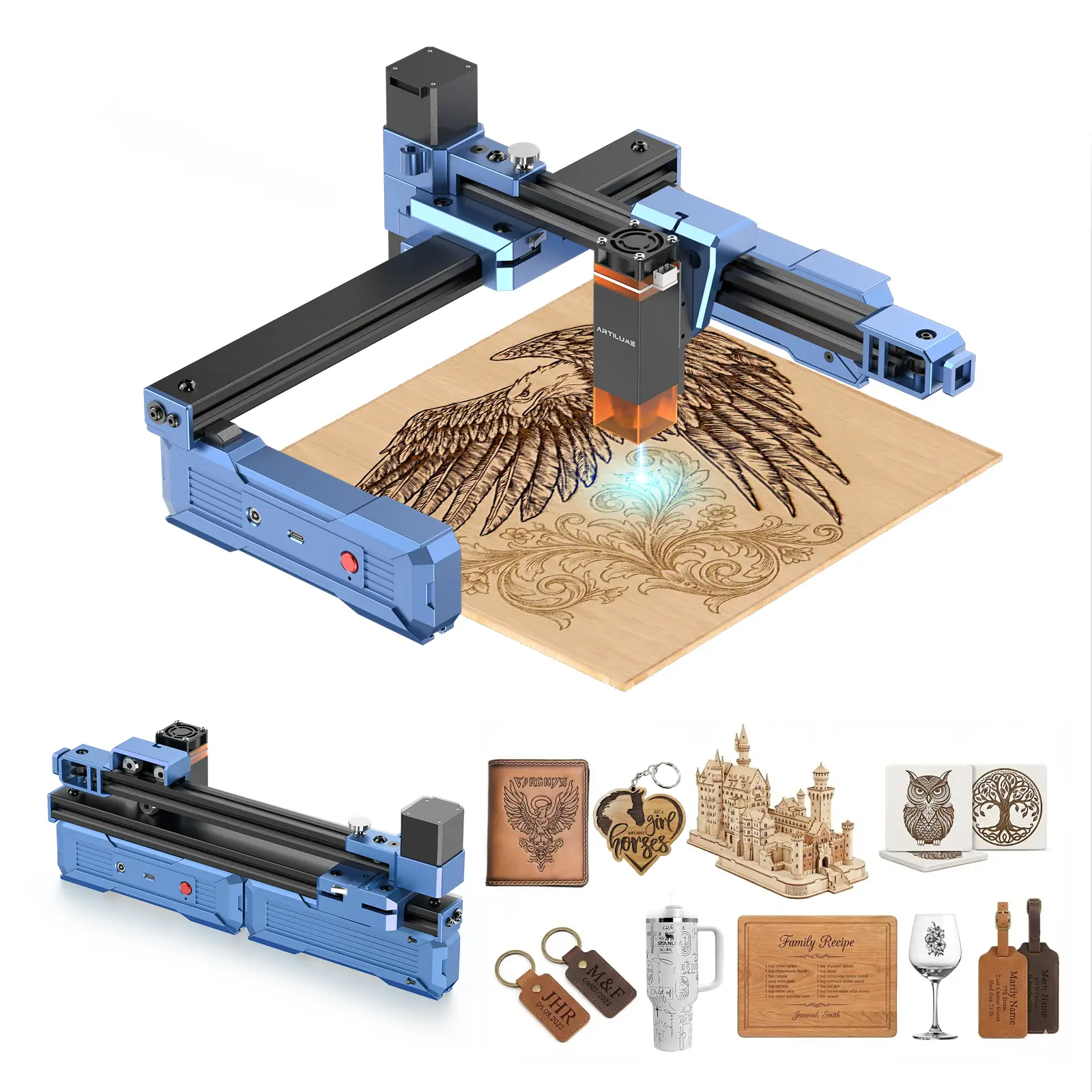Artilume T1 Foldable Laser Engraver, No Assembly Required, Portable Use Anywhere