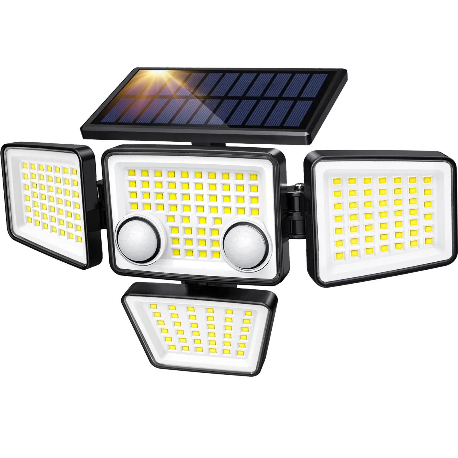 Solar Motion Sensor Lights-4 Heads 3000LM, IP65 Waterproof, 270°Wide Angle Lighting Security Light for Yard, Garage, Porch, Pool,Garden,Barn,Patio