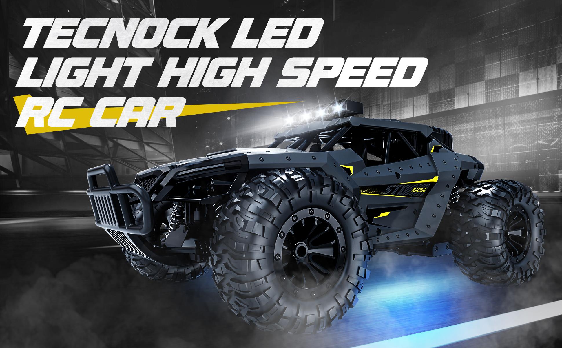 Tecnock Remote Control Car, 1:16 Scale 20 Km/h Fast Adult RC Car, 2.4GHz Off-road RC Truck Toys with LED Front Lights and Rechargeable Battery, Christmas Gift, Birthday Gift for Boys or Adults Aged 8-12 years old