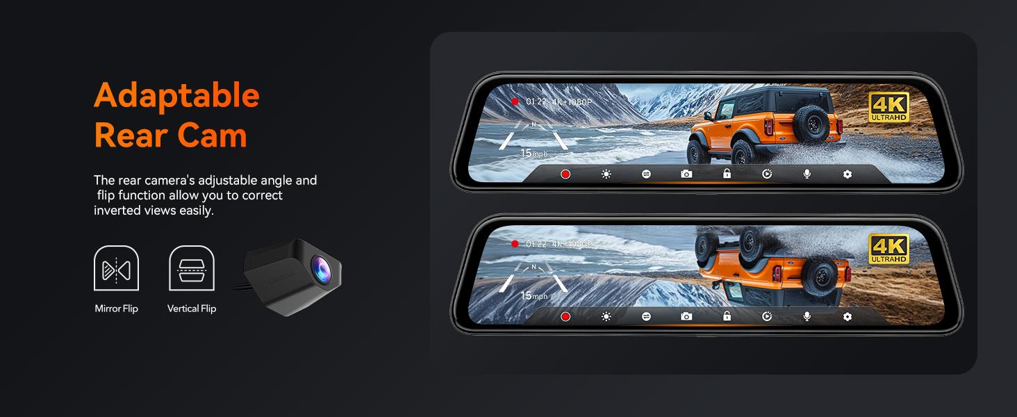 【FathersDayGift】WOLFBOX G840S 12" 4K Mirror Dash Cam with 5.8GHz WiFi & GPS Tracking, Dual Cameras, Night Vision, 32GB Card, 170&deg; Front & 140&deg; Rear Lenses, 24-Hour Parking Monitor, TikTokShopHolidayHaul - Automotive Video Recorder