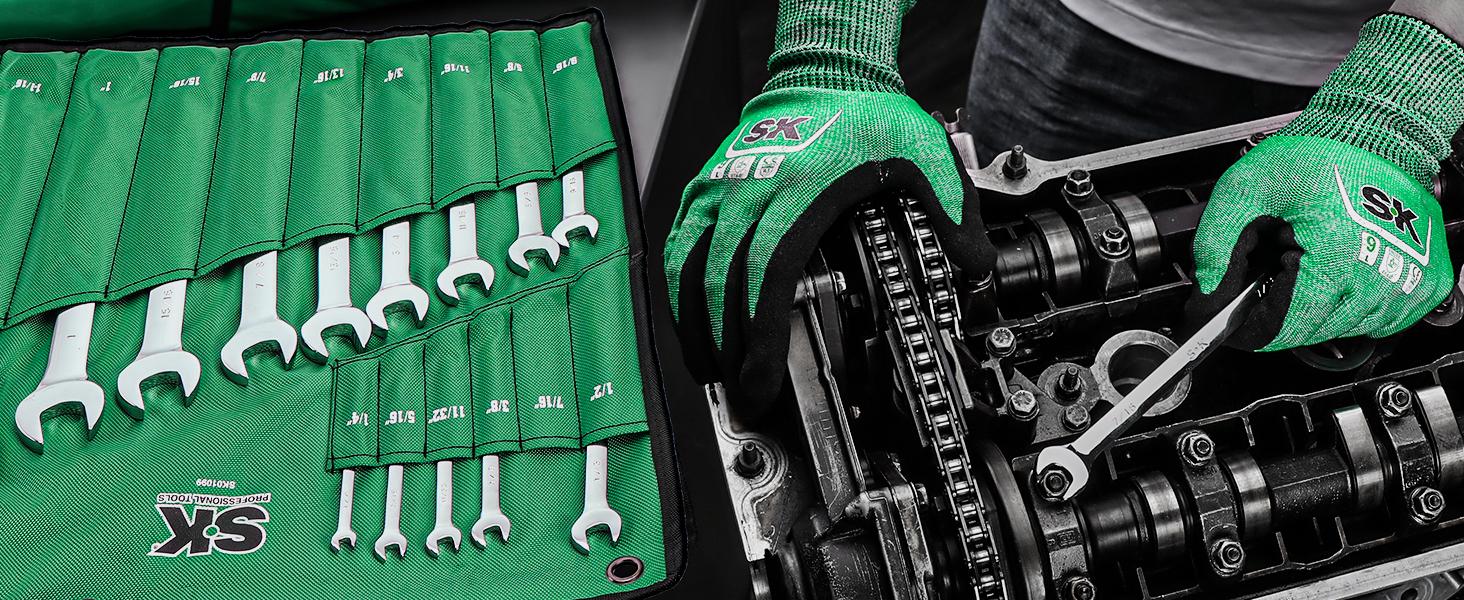 #backtoschool SK Combination Wrench Set, SAE & Metric, SuperKrome Finish, Premium CR-V Construction, with Rolling Pouch