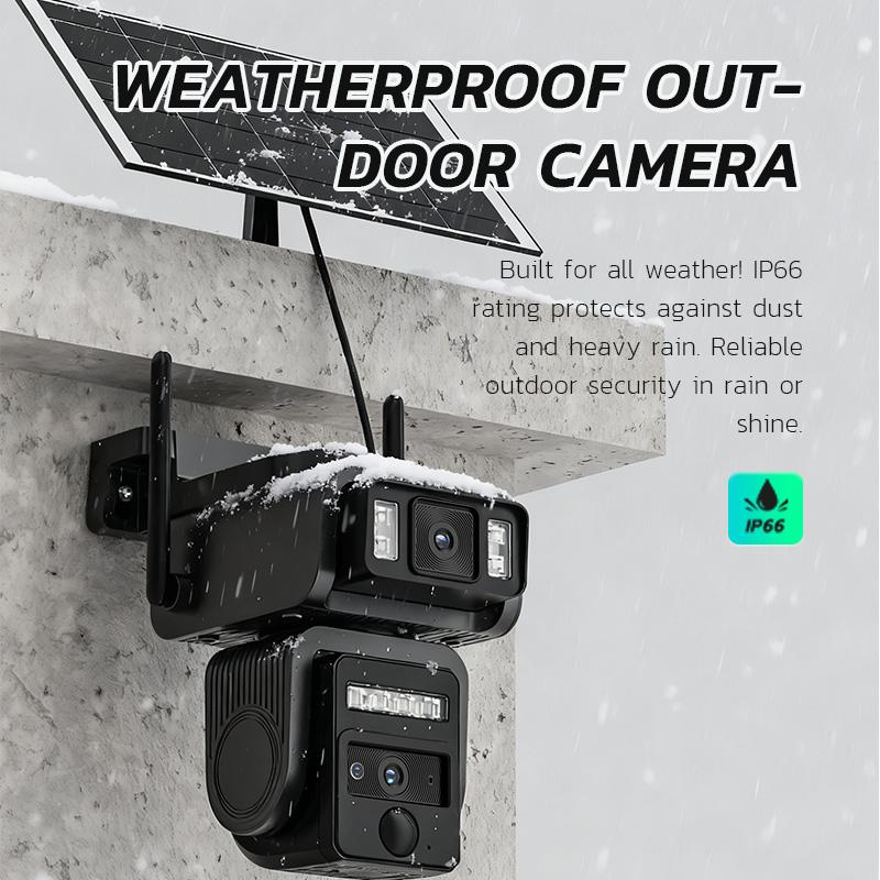 Dual-Lens Solar Security Camera Outdoor, 1080P Wireless WiFi CCTV with Auto Tracking, Color Night Vision, PIR Motion Detection & 2-Way Audio