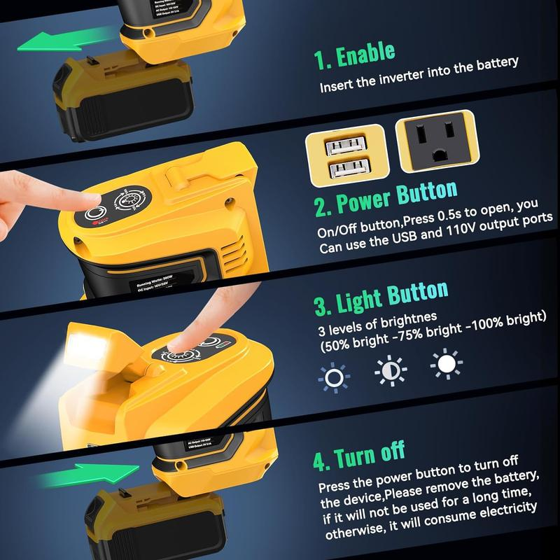 🔥HOT SALE！200W Power Inverter for Dewalt 20V Battery, Portable Power Station Generator with USB-C, AC Outlet & LED Light