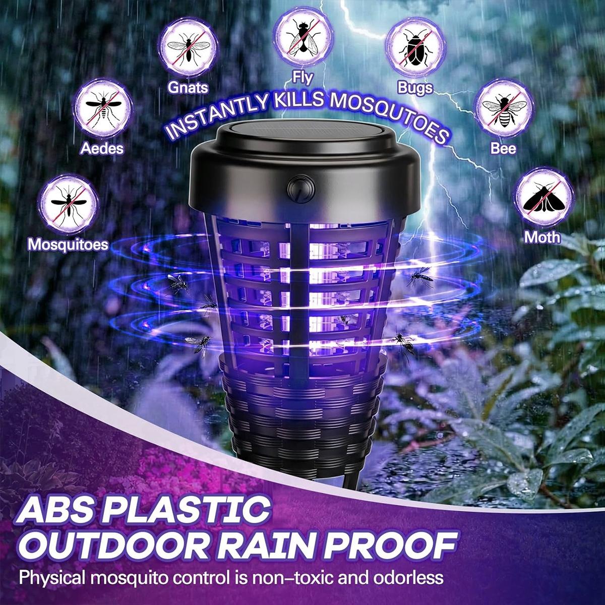 2PCS Solar Bug Zapper Outdoor, Waterproof Mosquito Killer Lamp,Rattan Style Decorative Design, LED Garden Stake Light with Purple Zapping, Auto On/Off, Mosquito Trap to Repel Gnat Small Flying Insect, for Patio, Yard, Lawn, Garden, Porch and Camping