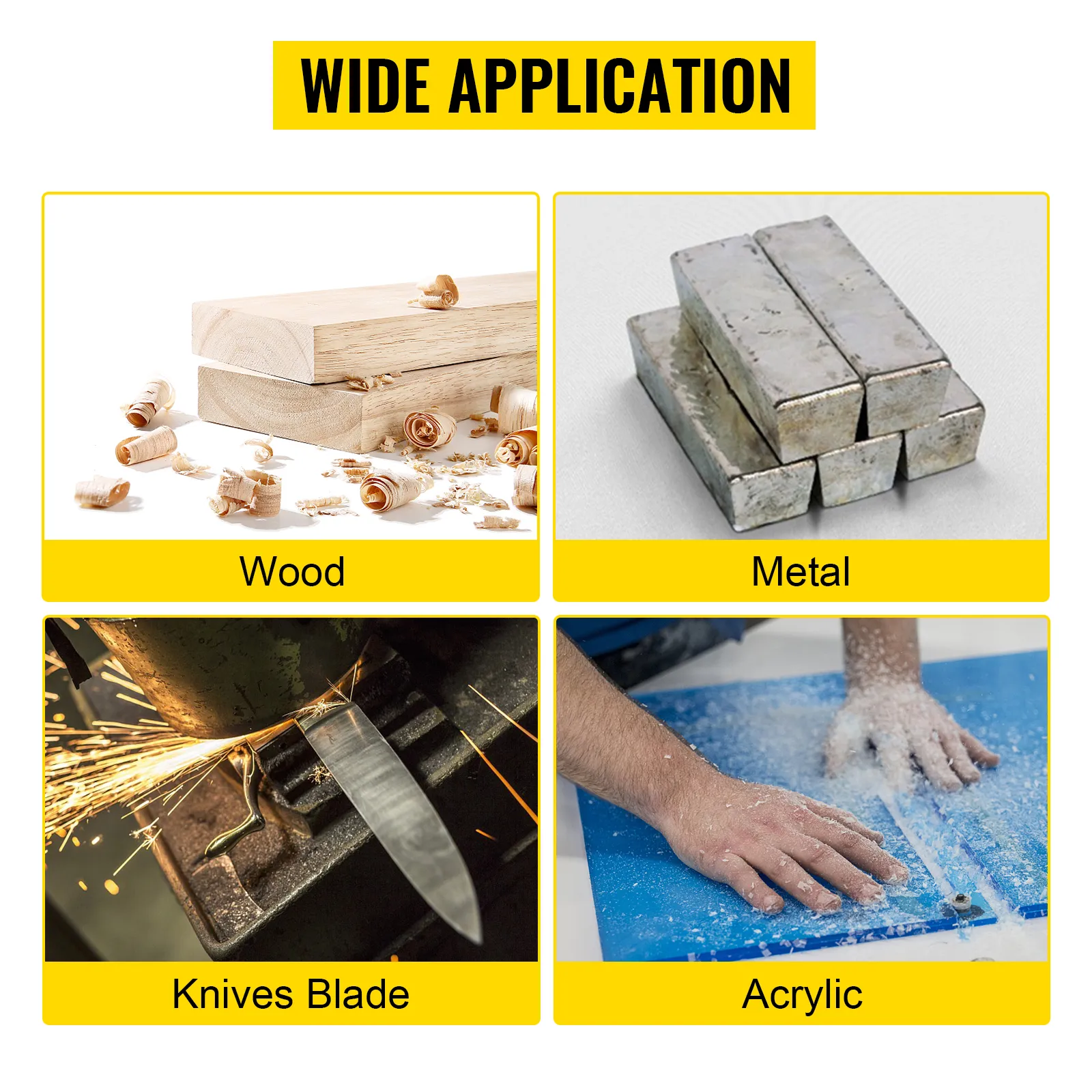 VEVOR belt sander for wood, metal, knife blades and acrylic; wide application.