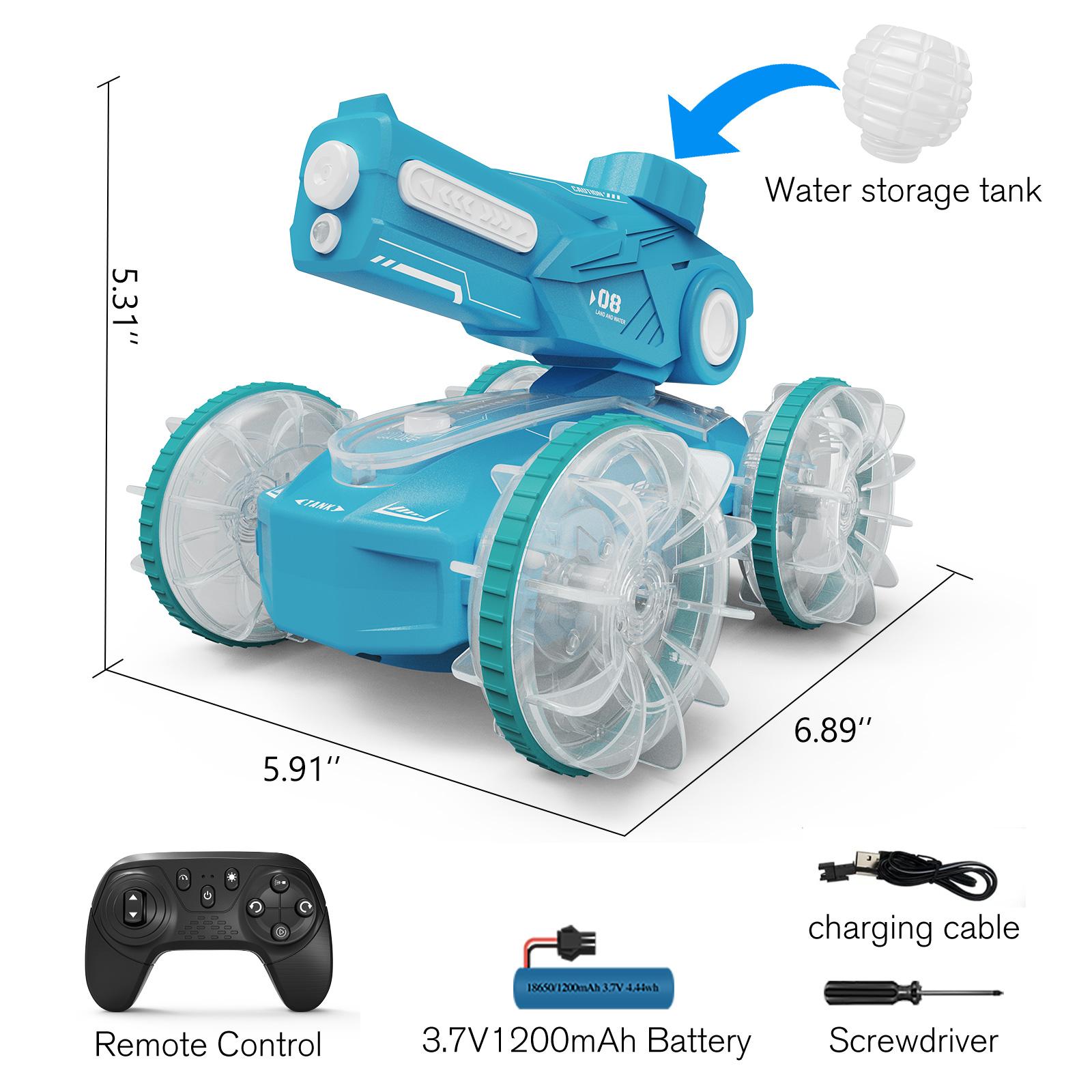 【No watch】Tecnock  Amphibious RC Car Tank, RC Car with Waterproof Remote Control, RC Stunt Car with LED Lights, Pool Toys, Summer Beach Toys, Gifts for Boys ,Girls