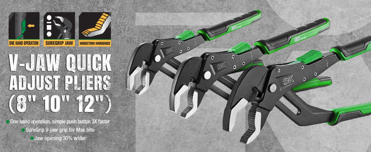 #backtoschool SK 5-Pack Pliers Set, 8" Adjustable Joint Plier, 8", 10" and 12" Quick Adjust V-Jaw Groove Joint Pliers, 10" Plier Wrench, Premium CR-V Construction, with EVA Foam Tool Organizer #backtoschool SK 5-Pack Pliers Set, 8" Adjustable Joint Plier, 8", 10" and 12" Quick Adjust V-Jaw Groove Joint Pliers, 10" Plier Wrench, Premium CR-V Construction, with EVA Foam Tool Organizer