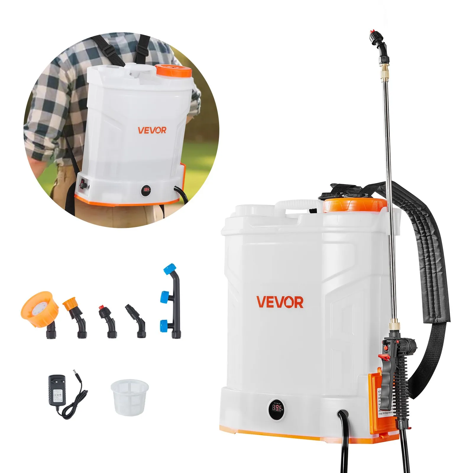 🛒BEST SELLER🚀VEVOR Battery Powered Backpack Sprayer, 4 Gallons Electric Backpack Sprayer, 2 Wands & 8 Nozzles, Adjustable 0-90 PSI, 4H Runtime, Portable Yard Garden Lawn Sprayers for Weeding Spraying Cleaning