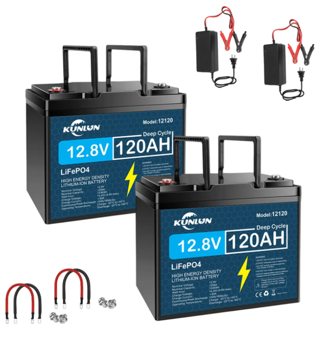 KUNLUN 12V 120Ah LiFePO4 Lithium Battery (Group 24 Size)