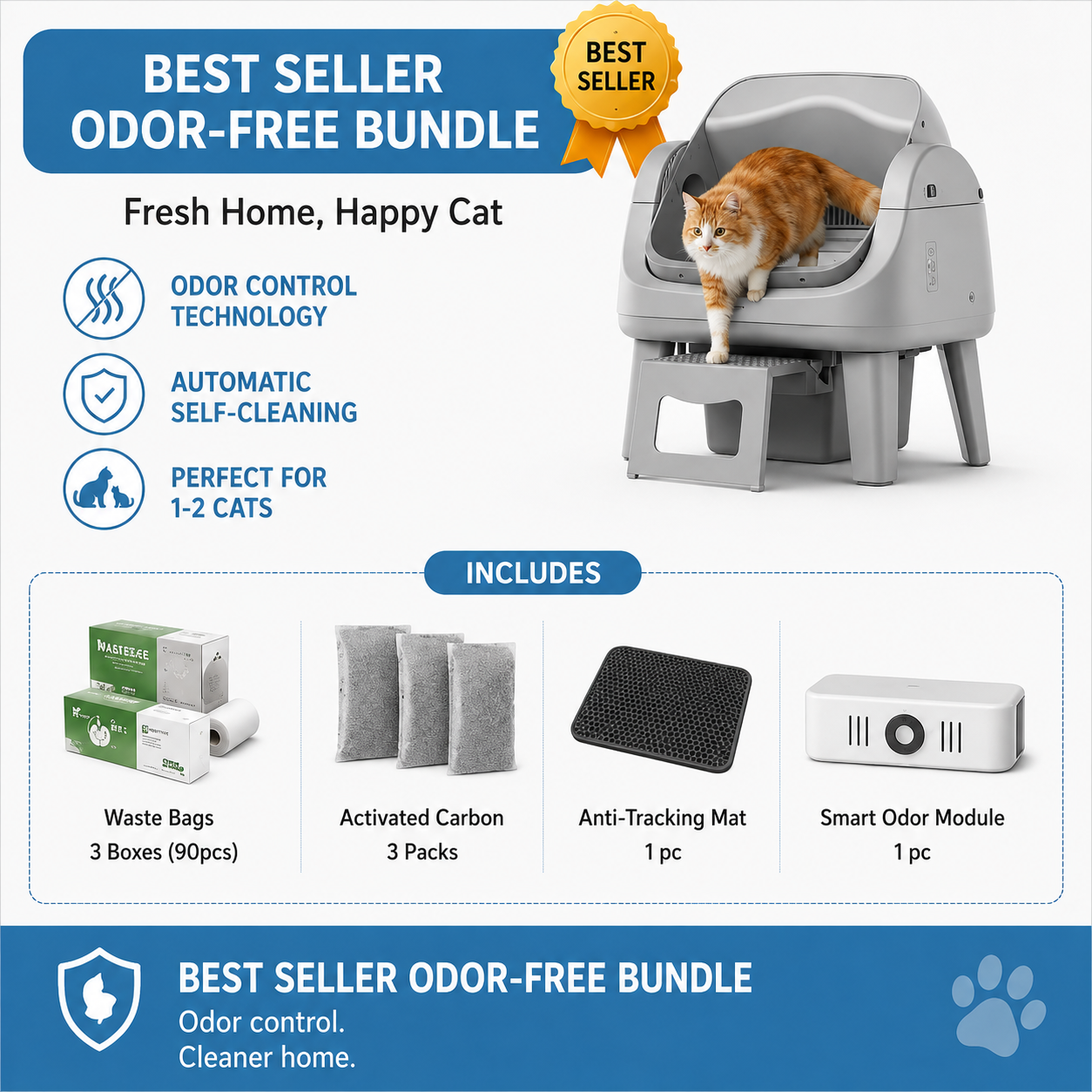 Spring Sale — Open-Style Automatic Self-Cleaning Litter Box — Equipped with 7 Pairs of Safety Sensors