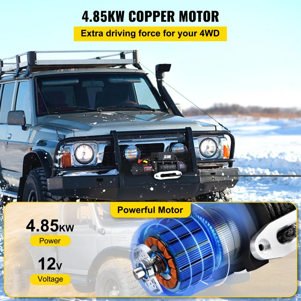 Flash Sale - 12V 8000 lb Load Capacity Nylon Rope Winch