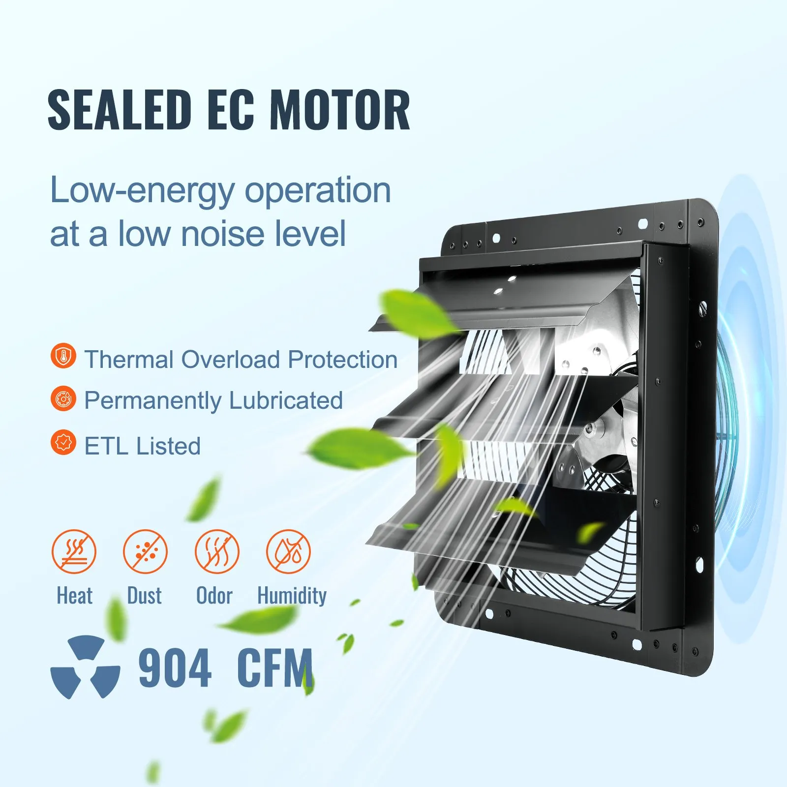  💨 Best Value | VEVOR 12-Inch EC Motor Shutter Exhaust Fan with Intelligent Controller, ⚡ Energy-Saving 904 CFM Wall Mount Attic Ventilation Fan