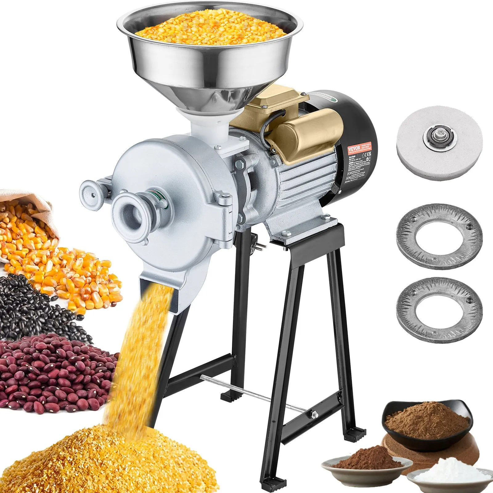 ⚡ High-Efficiency Choice: VEVOR 3000W Electric Grain Grinder Machine, Heavy Duty Commercial Corn Spice Mill, Adjustable Thickness Powder Machine for Wheat Cereal Feed 🚜