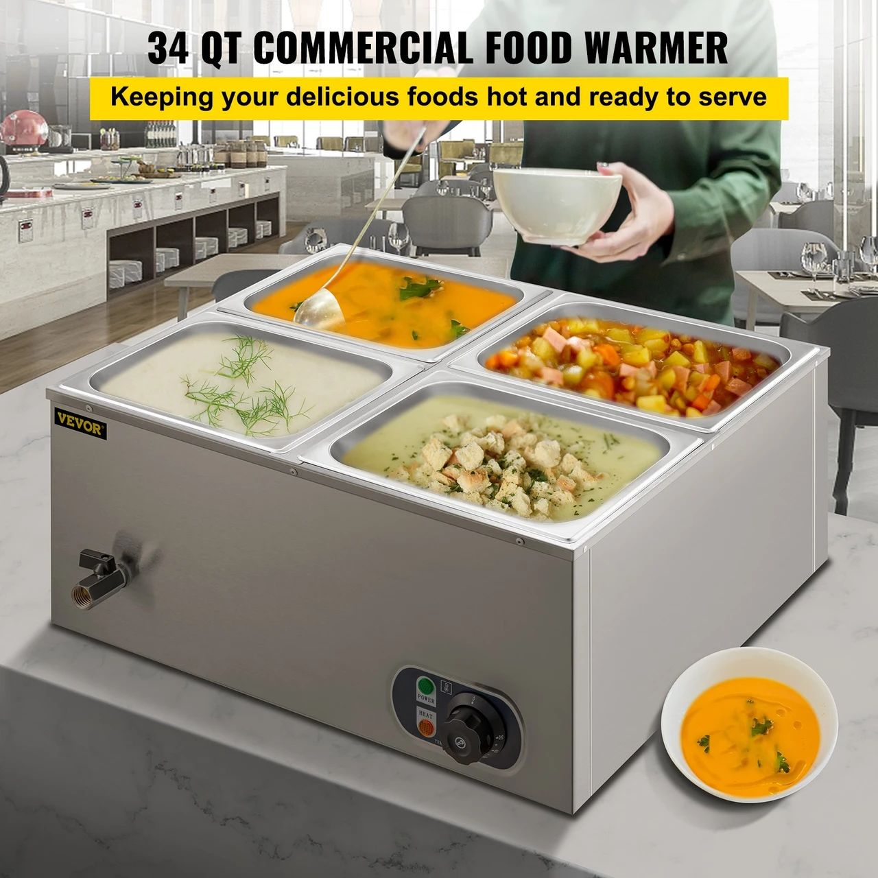 1500W Electric Stainless Steel Steam Food Warmer with Lid